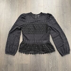 Express Crochet Lace Puff Sleeve‎ Top Womens S Black Peplum Whimsigoth Romantic